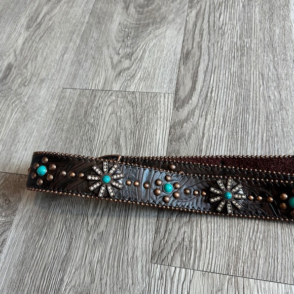 Nocona Brown Leather Belt with Turquoise Accents - Picture 2 of 6